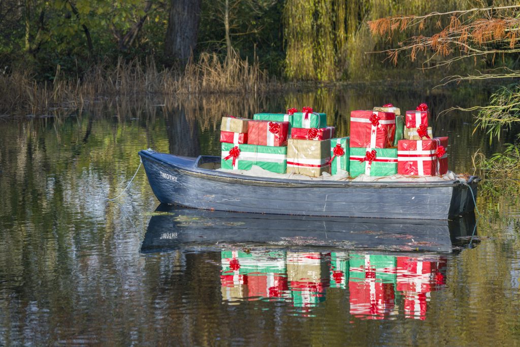 Boat Timothy loaded with presents on the Lake